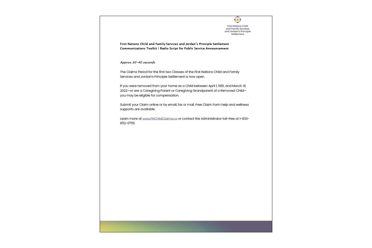 Radio script: First Claims Period now open