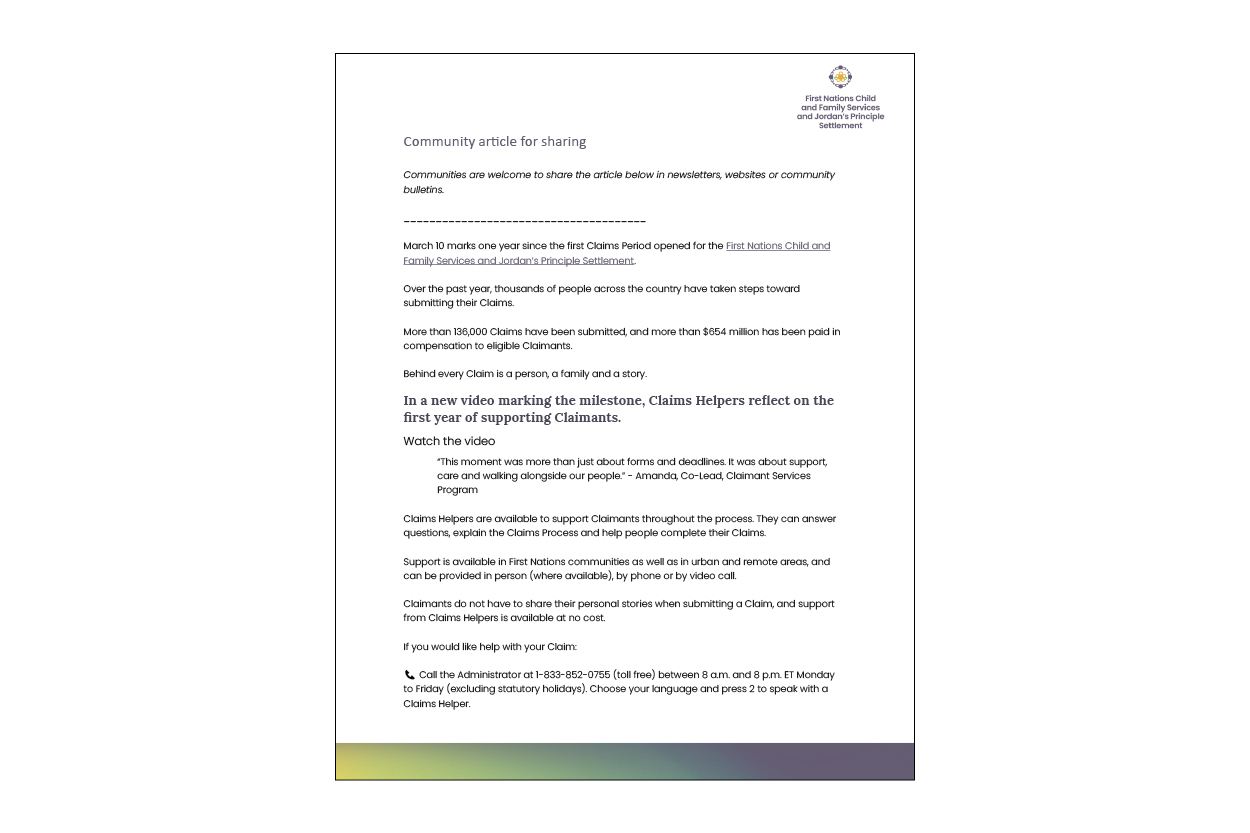 Newsletter content: One year milestone